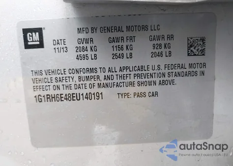 2014 Chevrolet Volt из США, поврежденный, VIN 1G1RH6E48EU140191